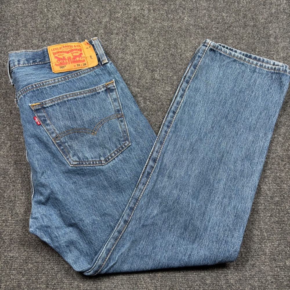 Levis 501 Jeans Mens 33x28 Blue Medium Wash Straight Leg Button Fly